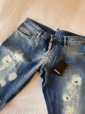 DSQUARED2 Men's Light Blue Distressed Slim Straight Jeans